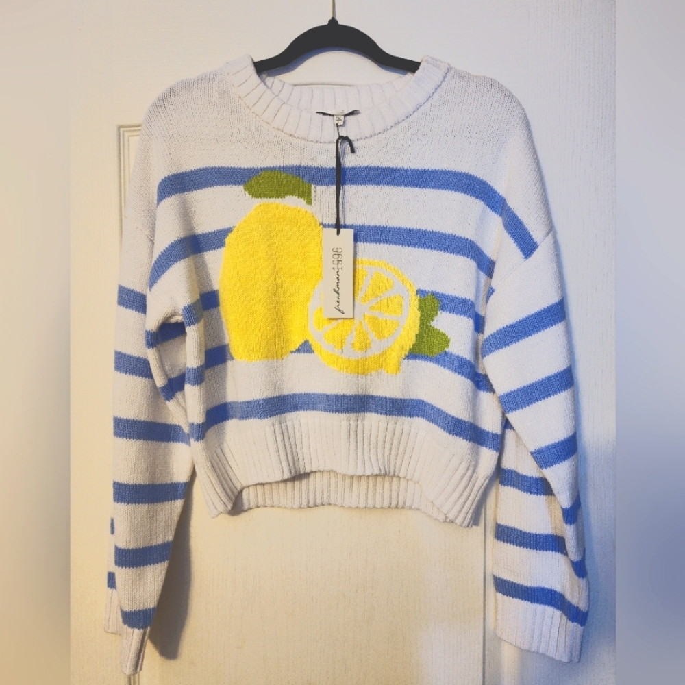Lemon Striped Sweater - Blue and White